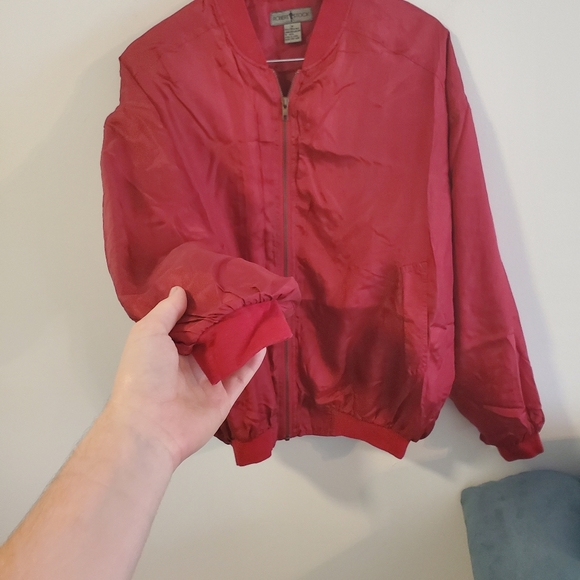 Robert Stock 100% silk lightweight burgundy bomber jacket Size Medium - Picture 5 of 8